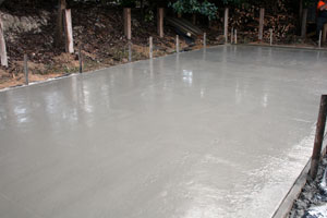 Concrete slab prepared ready for a garden shed